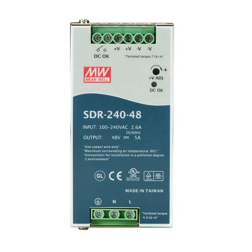 SDR-240-48 Мощный блок питания на DIN-рейку, 48В, 5А, 240Вт Mean Well SDR-240-48 Мощный блок питания на DIN-рейку, 48В, 5А, 240Вт Mean Well